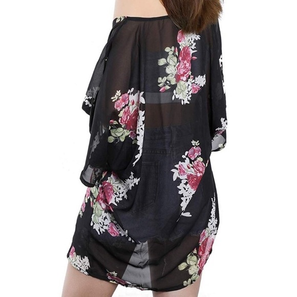 New! Black Floral Kimono - Picture 4 of 6